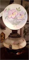 Vintage Glass Lamp Hand Painted Floral