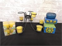 Citronella patio candles and candle holder.