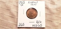 1915D Lincoln Cent Red MS65