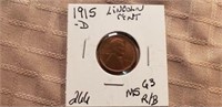 1915D Lincoln Cent Red/Brown MS63