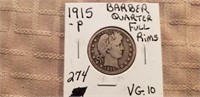 1915P Barber Quarter VG10