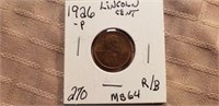 1926P Lincoln Cent Red/Brown MS64