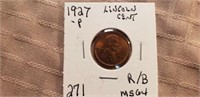 1927P Lincoln Cent Red/Brown MS64