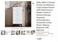 B547 Milky White 5 Drawer Dresser for Bedroom