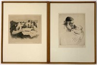 Lot of 2 Signed Nathaniel P. Steinberg Etchings.