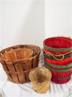 (4) Peck Wood Basket With Handles & (1) Red