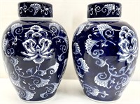 x2 Blue & White Porcelain Ginger Jar
