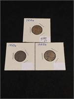 Lot of 3 Wheat Penny's 1955-S 1939-D 1955-S