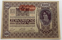 Beautiful 10,000 Kronen Austria/Hungary Banknote,