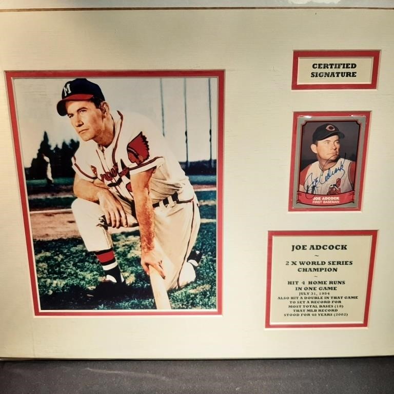 Joe Adcock Photo and Signed Card Indians Record