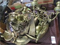 BRASS LOT W/ PIG, CANDLESTICKS, OILER