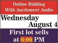1st lot sells at 6:00 PM on Wed., August 4