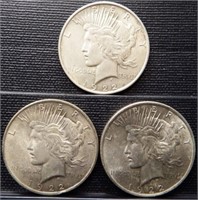 (3) 1922 Peace Silver Dollars