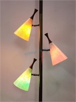 Triple Fibreglass Cone & Walnut Tension Pole Lamp