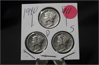 1940 Mercury Silver Dimes P.D.S.
