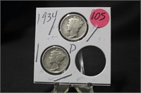 1934 Mercury Silver Dimes P.D.