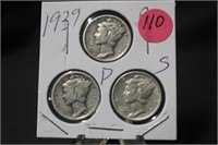 1939 Mercury Silver Dimes P.D.S.