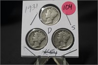 1931 Mercury Silver Dimes P.D.S.