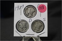 1929 Mercury Silver Dimes P.D.S.
