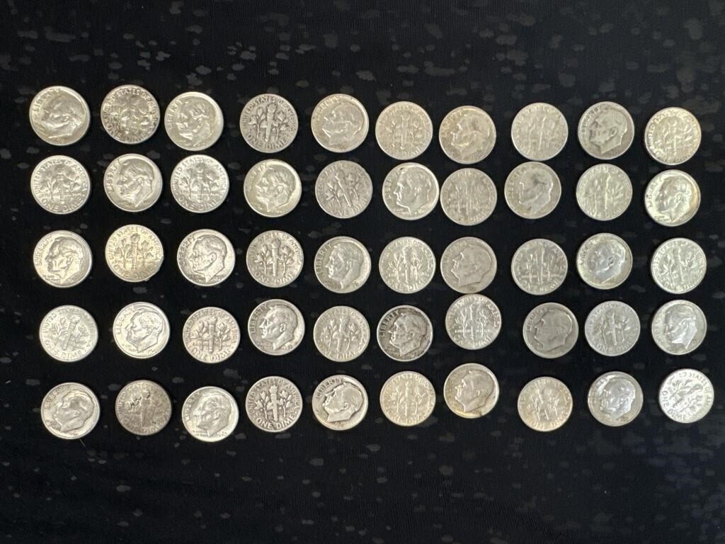 50 Rooselvelt Dimes (90% silver)