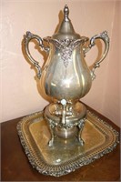 WALLACE SILVER PLATE COFFEE URN W/WARMER AND TRAY