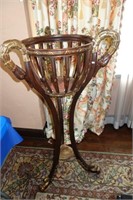 EUROPEAN SWAN NECK PLANT STAND CARVED WOOD - 48"