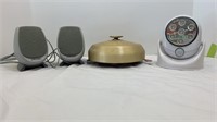 Assorted items includes a large bell, small desk