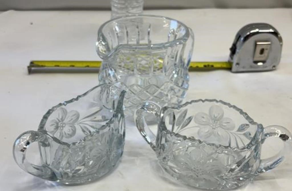 Vintage Heavy Crystal Water Pitcher 4.75" Tall, &