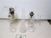 Lot of Atq/Vintage Glass Oil Lamps & Chimneys