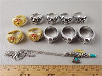 Skull Rings & Necklace w/ Pendant