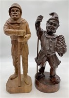 lot of 2 Wooden Carvings Gnome & Explorer