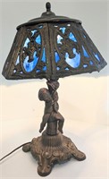 Vintage Figural Table Lamp w Spelter Shade