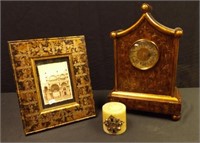 Mantle Clock, Picture Frame & Decorative Candle