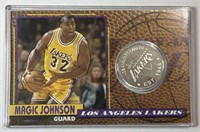 Magic Johnson Card & 39mm Silver Plated Coin /5000