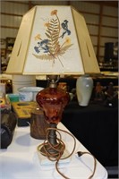 Cranberry Lamp with Marble Base