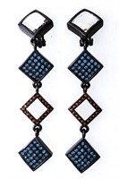 Designer "MM" 4 Tier Drop Earrings, Square Links