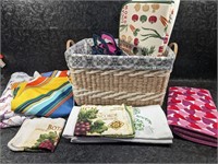 Basket of Drying Mats, Tea Towels, Table Clothes+