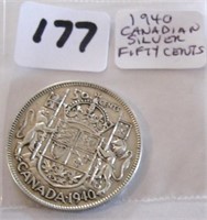 1940 Canadian Silver Fifty Cents Coin
