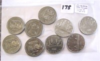 9 Canadian One Dollar Coins(not silver)