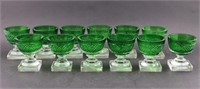 12 Green & Clear Glass Footed Cups