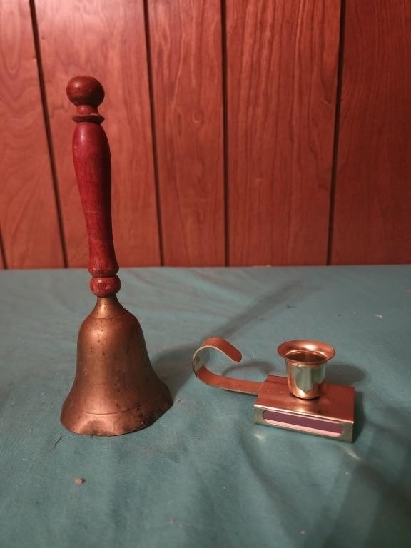 8" Wooden Handled brass Hand Bell, dinner bell,