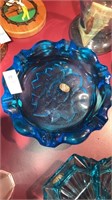 Tiara glass aqua blue floral ashtray 9-1/2’’ diam