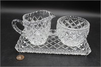 Vintage Cut Glass Creamer, Sugar Bowl & Tray