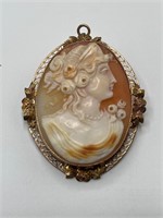 10k gold antique cameo brooch pendant