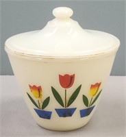 Fire King Tulips Covered Grease Jar