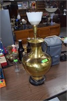 Large Brass Lamp with Glass Shade
