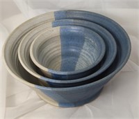Studio Pottery 3 Toned Nesting Bowls, Set Of 3