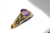 14k Gold Diamond Ring with Amethyst