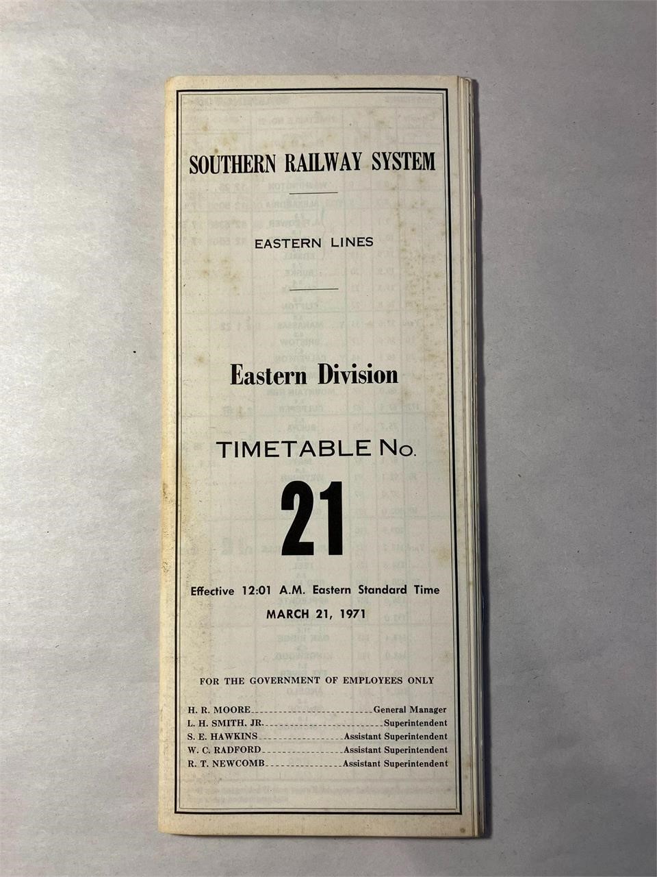 Southern RR Time Table - 1971