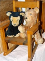 Wooden chair w/2 stuffed animals